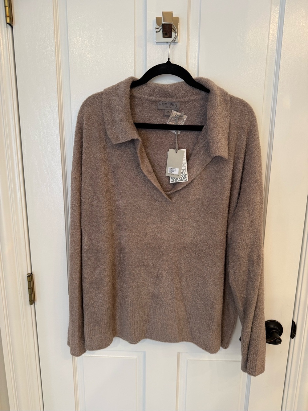 NWT Barefoot Dreams Cozychic Light Collared Pullover Sweater - Taupe
